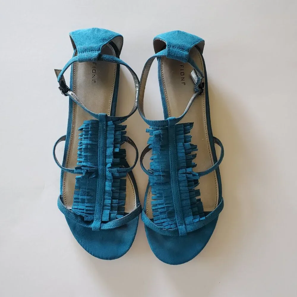 Fioni Turquoise Blue Fringed Sandals Size 9.5 - Picture 9 of 9